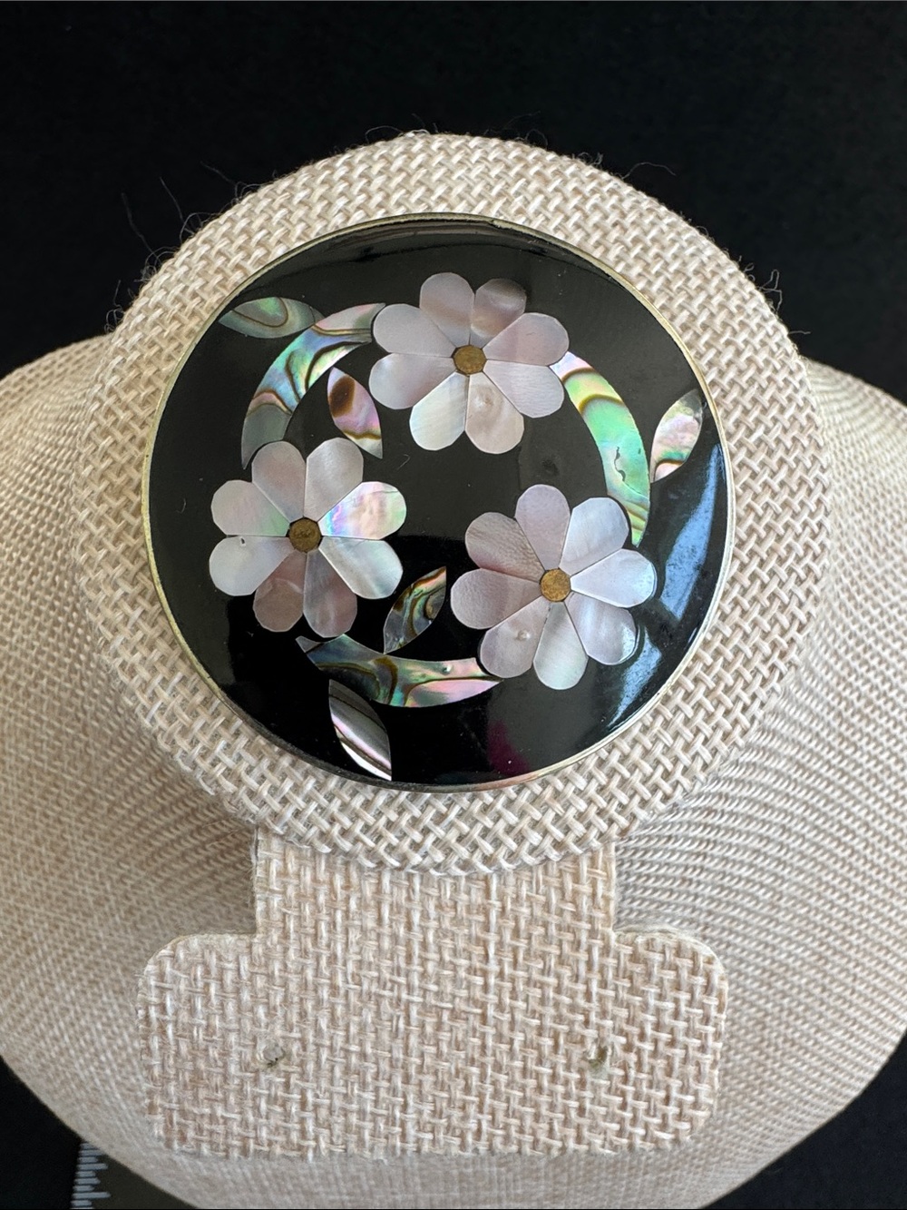 VTG Abalone and Mother of Pearl Floral Alpaca Mexico Brooch